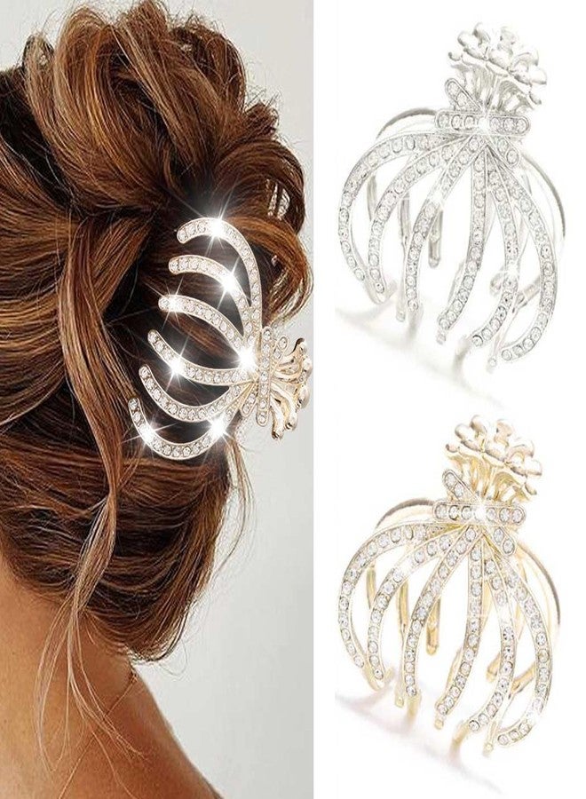 CAKURE Rhinestone Claw Clips Gold Sparkly Hair Clips Pumpkin Hair Claws for Thick Hair Fancy Hair Accessories for Women (Pack of 2) - Image 1